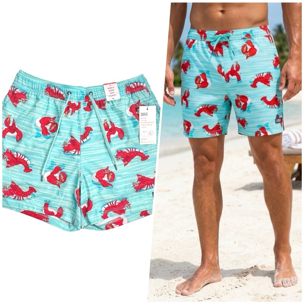 SAXX | Men | Oh Buoy 2N1 Lobster Lounge 5 Inch Lined Swim Trunks | Medium